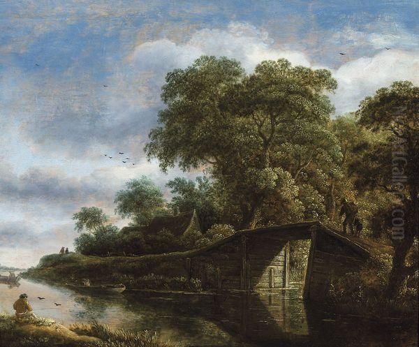 Paysage Avec Pont Et Riviere Oil Painting by Roelof van Vries