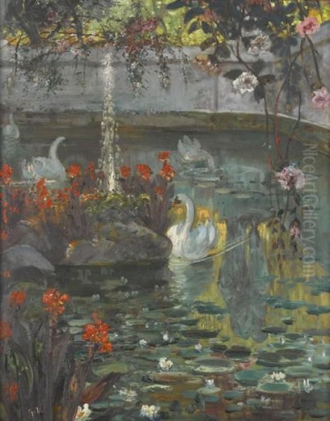 Teich Mit Schwanen Oil Painting by Gerelamo Varese