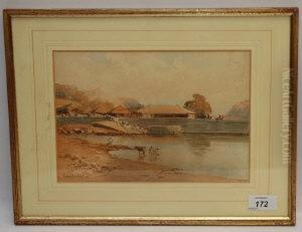 An Indian Scene By A River Oil Painting by John Jnr. Varley