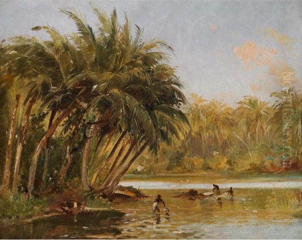 Early Morning Lake Colombo, Sri Lanka; Old Street In Japan Oil Painting by John Jnr. Varley