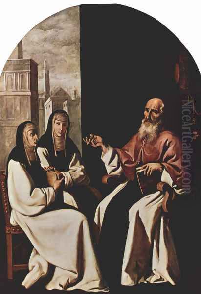 St. Jerome with the Holy Roman Paula and her daughter Oil Painting by Francisco De Zurbaran