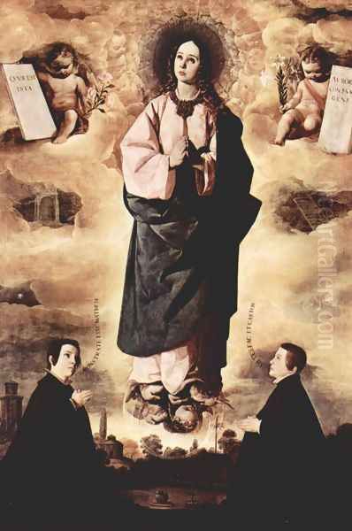 Immaculate Conception and two clergymen Oil Painting by Francisco De Zurbaran