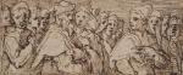 A Frieze Showing The Heads Of A Group Of Men Oil Painting by Giorgio Vasari