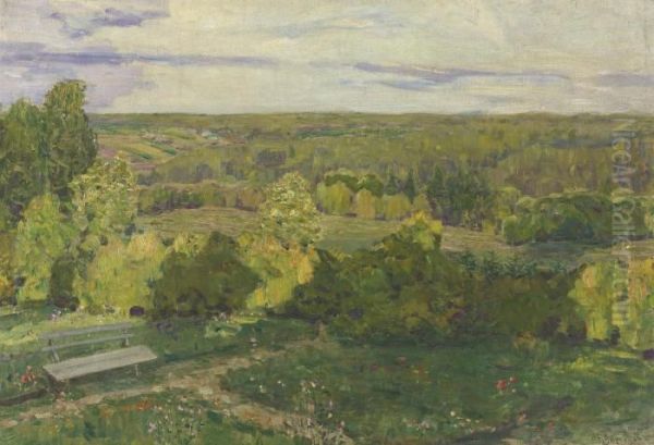 Demyanovo. View From The Dacha Terrace Oil Painting by Apollinarii Mikhailovich Vasnetsov