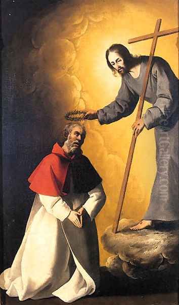 Christ crowning a friar Oil Painting by Francisco De Zurbaran