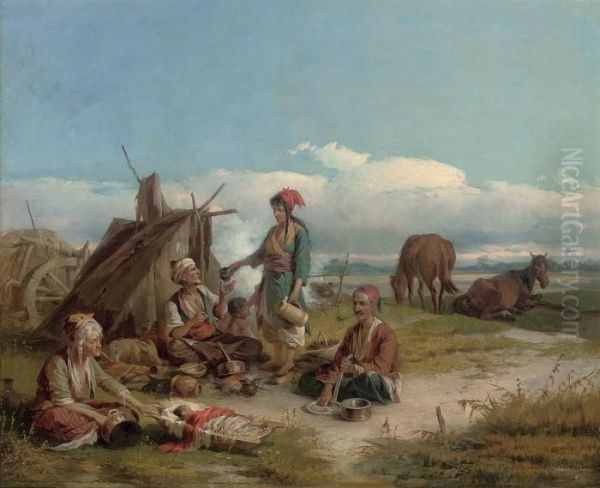 Refreshment At The Encampment Oil Painting by Gyorgy the Elder Vastagh