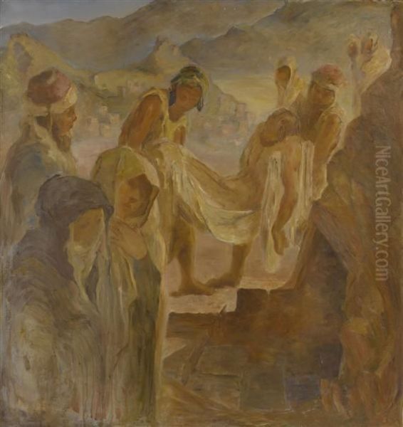 Burial In Zion Oil Painting by Otto Vautier