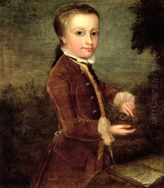 Portrait of Wolfgang Amadeus Mozart (1756-91) aged eight, holding a bird's nest Oil Painting by Johann Zoffany