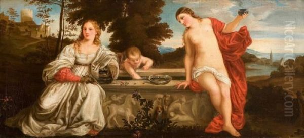 Himmlische Und Irdische Liebe (heavenly And Earthly Love) Oil Painting by Tiziano Vecellio (Titian)