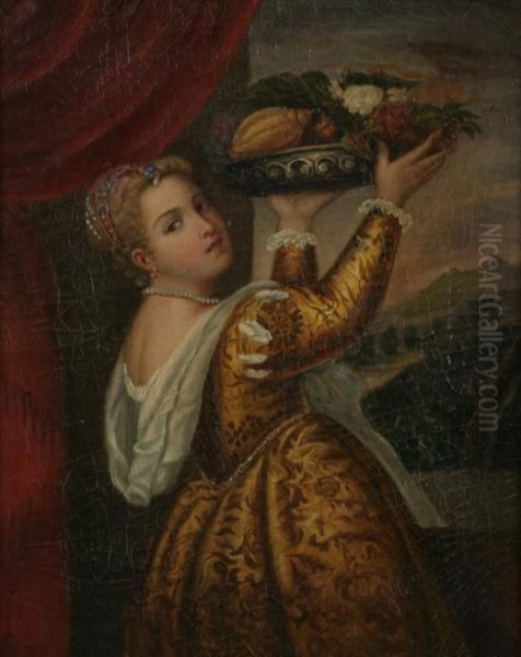 Girl With Basket Oil Painting by Tiziano Vecellio (Titian)