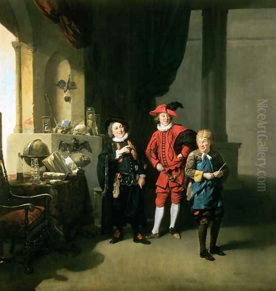 David Garrick with William Burton and John Palmer in 'The Alchemist' by Ben Jonson, 1770 Oil Painting by Johann Zoffany