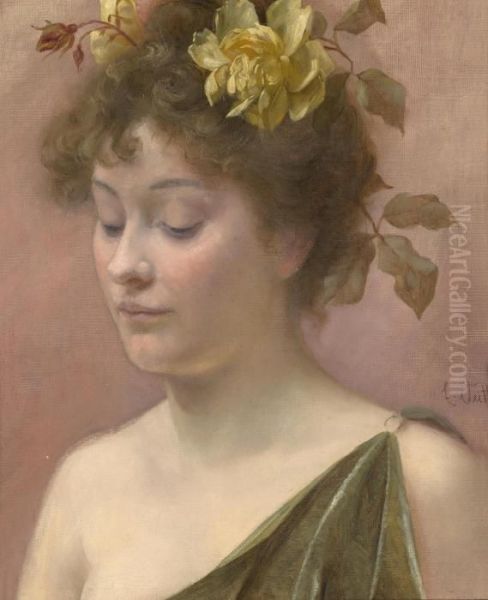 Portrait Of A Young Woman Oil Painting by Eduard Veith