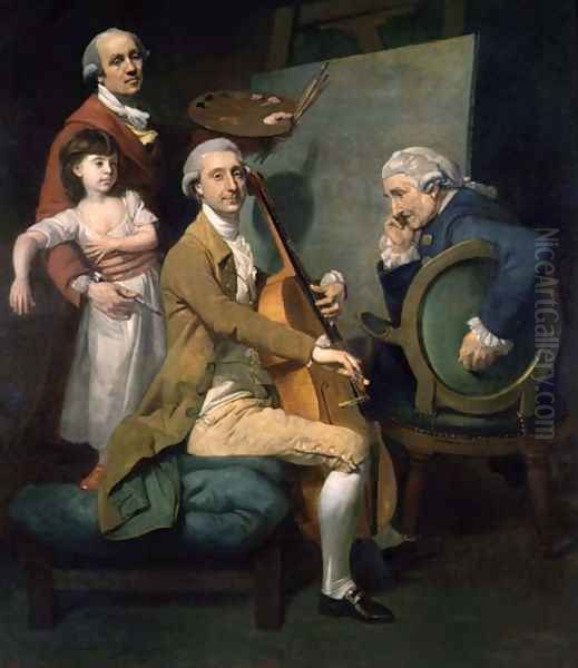 Self Portrait With his Daughter, Maria Theresa and Possibly Giacobbe and James Cervetto c.1779 Oil Painting by Johann Zoffany