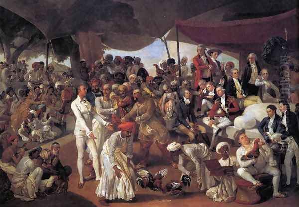 Colonel Mordaunt's Cock Match 1784-86 Oil Painting by Johann Zoffany