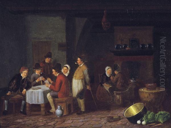 Les Joueurs De Cartes Oil Painting by Camille Vennemann