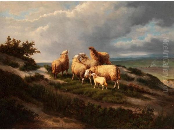 Schafgruppe Auf Einem Heidehugel Oil Painting by Eugene Joseph Verboeckhoven