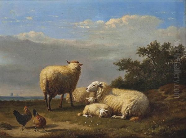 Sheep And Poultry In Pasture Oil Painting by Eugene Joseph Verboeckhoven