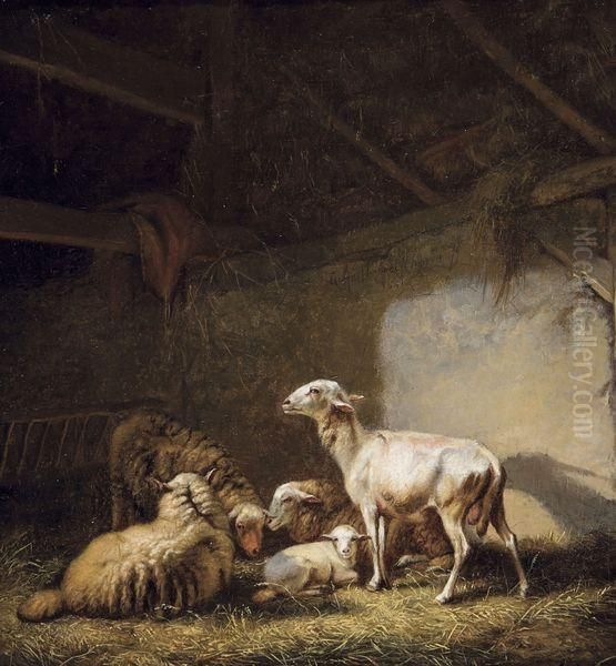 Moutons Dans L'etable Oil Painting by Eugene Joseph Verboeckhoven