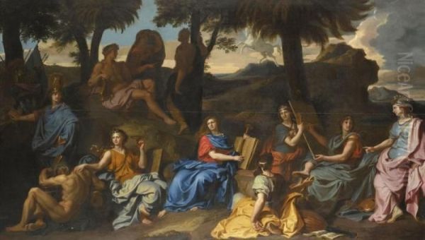 Apollo And The Muses On Mount Parnassus Oil Painting by Francois Verdier