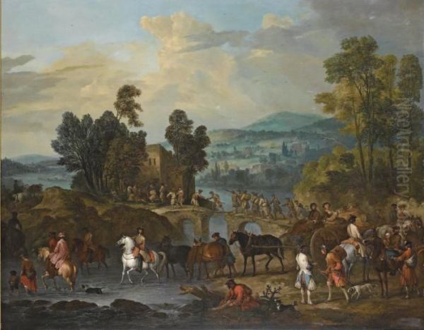 Le Passage De La Riviere Oil Painting by Jan Peeter Verdussen