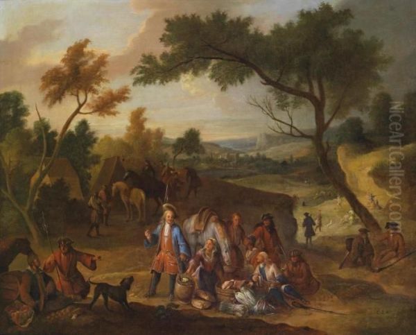 A Camp With Resting Cavalrymen Oil Painting by Jan Peeter Verdussen