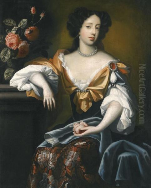 Portrait Of Mary Of Modena Oil Painting by Simon Pietersz. Verelst