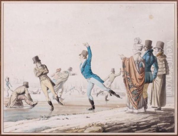 Scene De Patinage Oil Painting by Carle Vernet