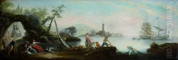 pecheurs Sur Une Cote Rocheuse Oil Painting by Claude-joseph Vernet