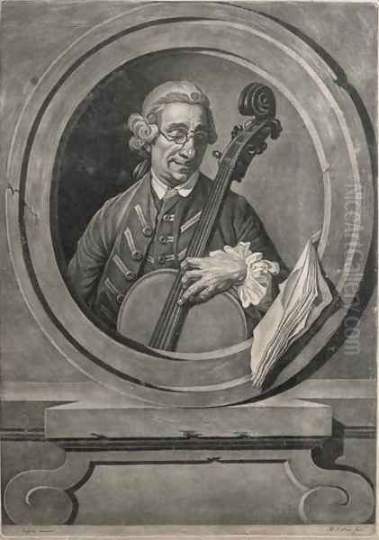 Portrait of a musician, possibly Franz Joseph Haydn (1732-1809), engraved by M.A. Picot Oil Painting by Johann Zoffany