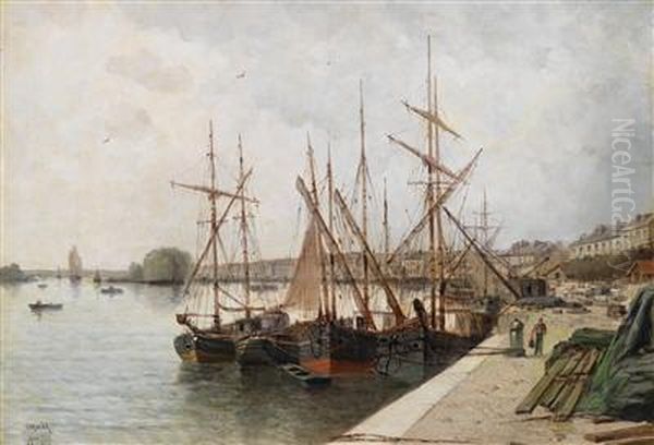 Im Hafenvon Nantes Oil Painting by Emile Louis Vernier