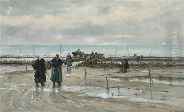 The Mussel Gatherers Oil Painting by Emile Louis Vernier