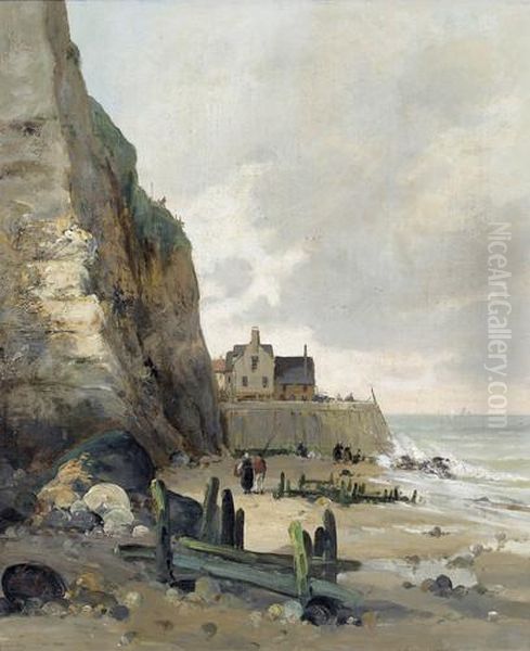 Felsige Kustenpartie In Der Normandie Mit Figurenstaffage Oil Painting by Emile Louis Vernier