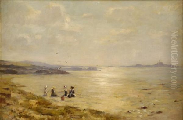 Strandszene Bei Saint-michel. Oil Painting by Emile Louis Vernier