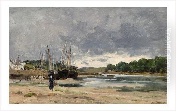 Port Breton A Maree Basse (probablement Concarneau) Oil Painting by Emile Louis Vernier