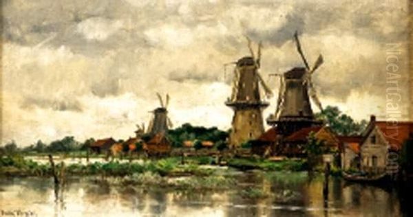 Paysage Aux Moulins Oil Painting by Emile Louis Vernier