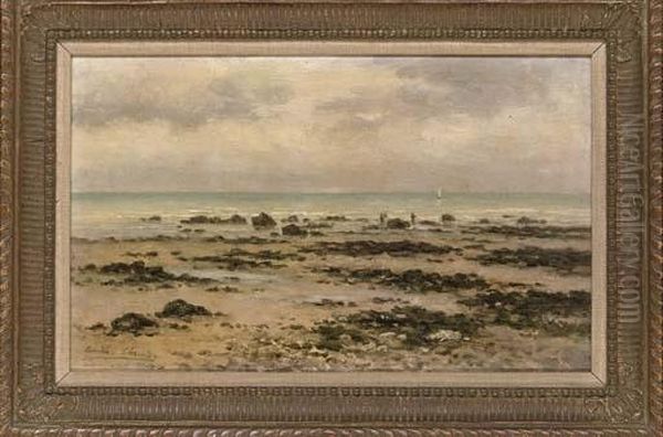 Cockle Gatherers At Low Tide Oil Painting by Emile Louis Vernier