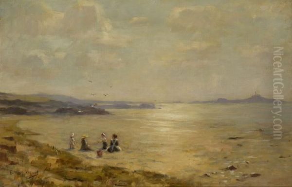 Strandszene. Oil Painting by Emile Louis Vernier