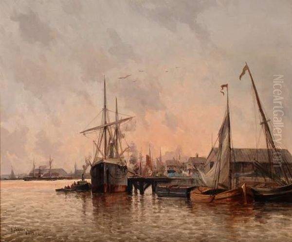 Le Port D'anvers Oil Painting by Emile Louis Vernier