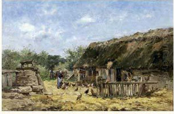 Cour De Ferme Oil Painting by Emile Louis Vernier