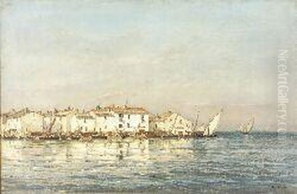 A Mediterranean Fishing Village Oil Painting by Emile Louis Vernier