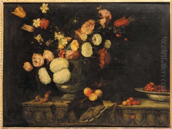 Natura Morta Con Fiori E Frutta Oil Painting by Agostino Verrocchi