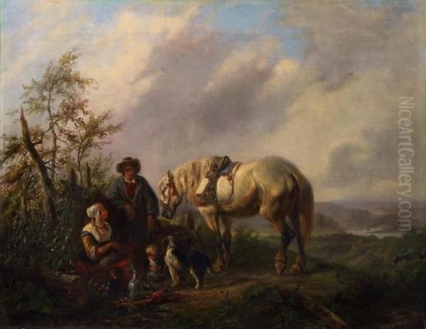 Landschaft Mit Rastender Bauernfamilie Und Pferd Oil Painting by Wouterus Verschuur