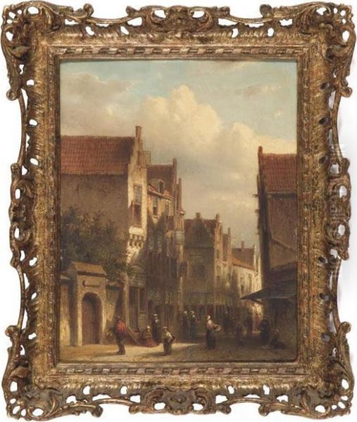 Townsfolk Gathering On A Street Oil Painting by Pieter Gerard Vertin