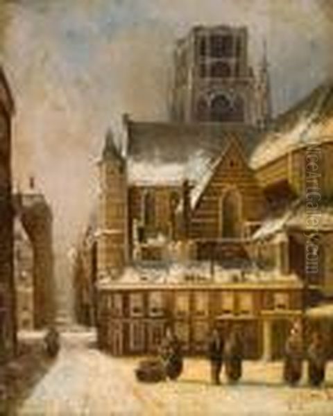 Stadsgezicht In Winter (haarlem) Oil Painting by Pieter Gerard Vertin