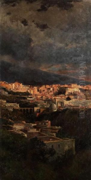 Italienische Stadt Im Abendlicht Oil Painting by Achille Vertunni