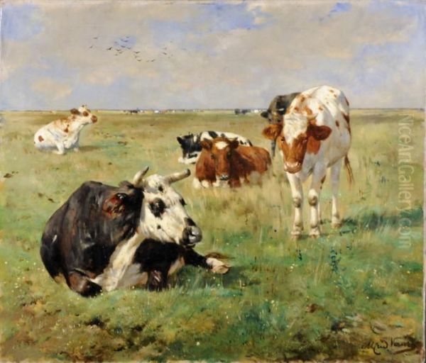 Vache Dans Les Pres Oil Painting by Alfred Jacques Verwee