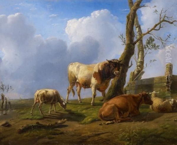 The Bull Oil Painting by Louis Pierre Verwee