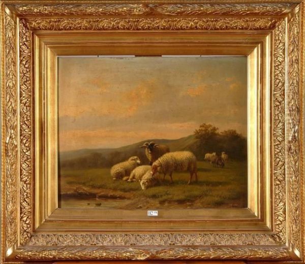 Moutons Au Pre Oil Painting by Louis Pierre Verwee