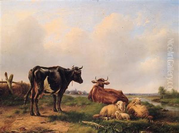 Kuhe Aufder Weide Oil Painting by Louis Pierre Verwee