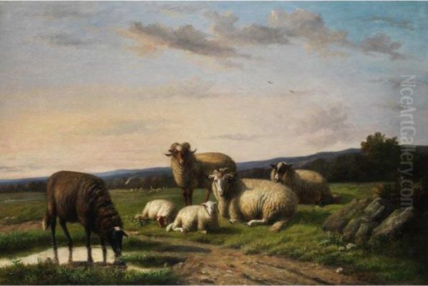 Schafe In Wiesenlandschaft Oil Painting by Louis Pierre Verwee